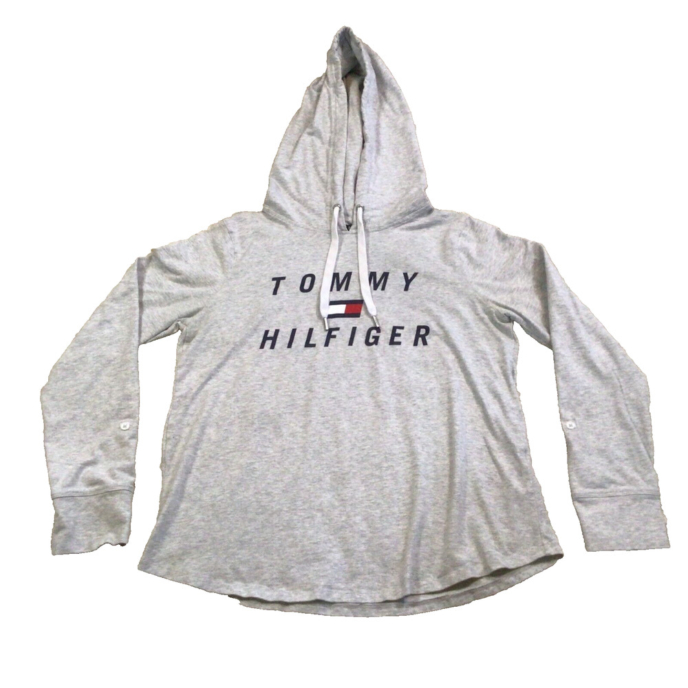 Tommy Hilfiger Sport Hoodie Pullover Shirt Womens Size Medium Gray Workout 903A